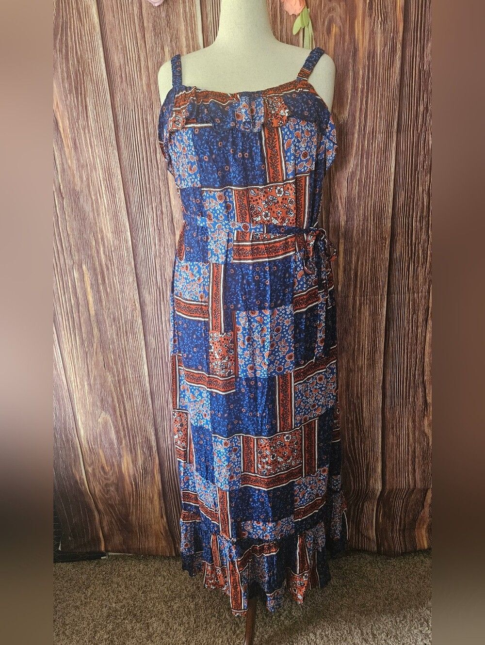 NWT Evans Patchwork Ruffle Maxi Sundress Size 12W